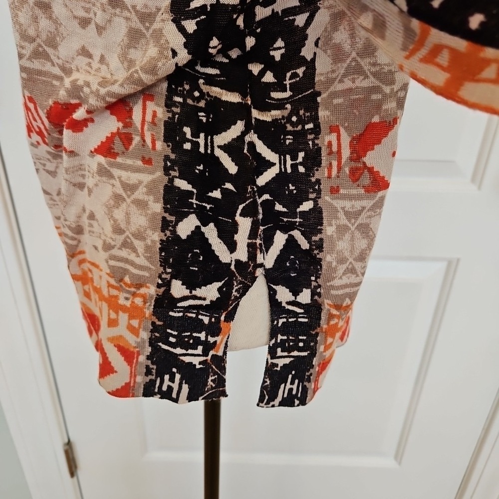 NIC+ZOE Womens Orange Geometric Tribal Print Linen Blend Knit Tunic Top Small - Picture 3 of 8